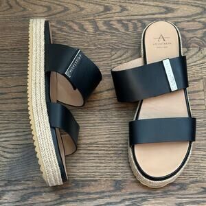 Aquatalia Mae Slide Sandals - Black Leather Size 10 M
